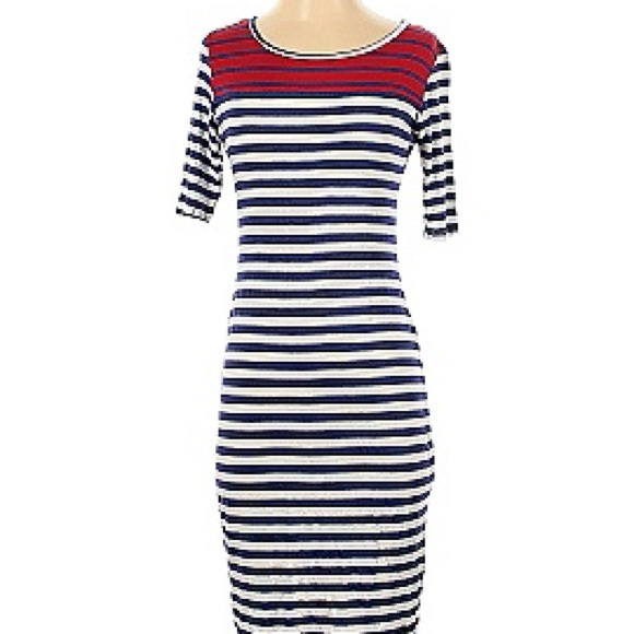 LuLaRoe Blue and Gray Striped Top - Picture 4 of 5